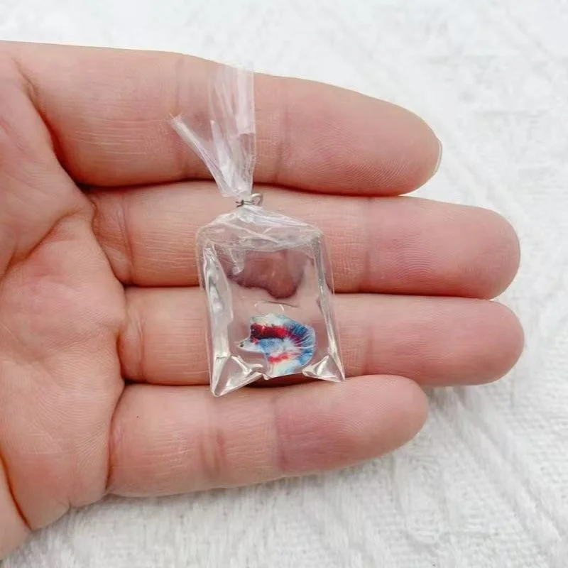 Random mix of 10pcs simulated transparent water bag small fish goldfish carp DIY accessory keychain pendant earrings accessories