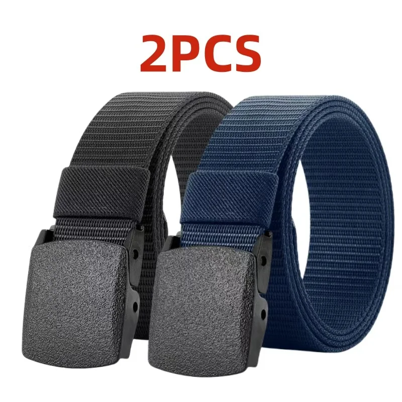 2pcs men's daily leisure belts, non-metallic outdoor sports leisure belts, and student canvas belts