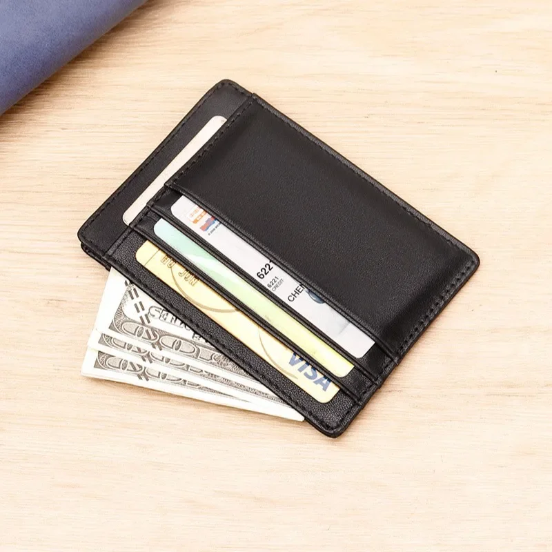 Genuine Leather Men's Credit Card Holder Minimalist Slim Front Pocket Wallet Mini ID Card Holders Small Black Gray Purse for Man