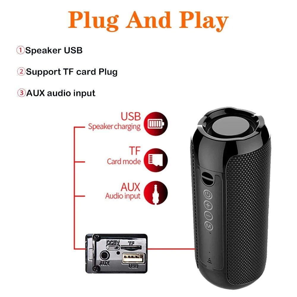 Altoparlante portatile wireless Bluetooth Bassi stereo impermeabili USB TF Radio FM LOUD