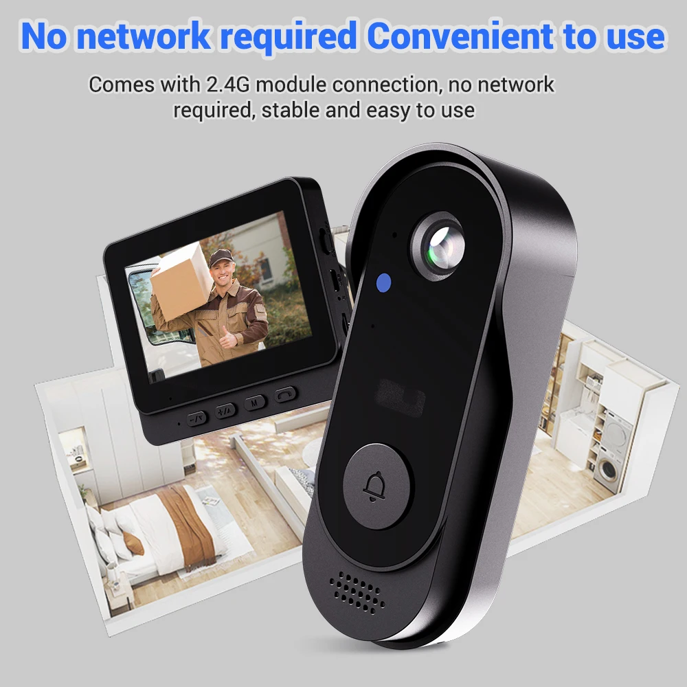 2.4G Wireless Video Intercom Doorbell System 4.3 Inch Screen Monitor IP66 Waterproof Outdoor Door Camera Two-Way Talk Infrared Night Vision Video Recording Security Door Bell