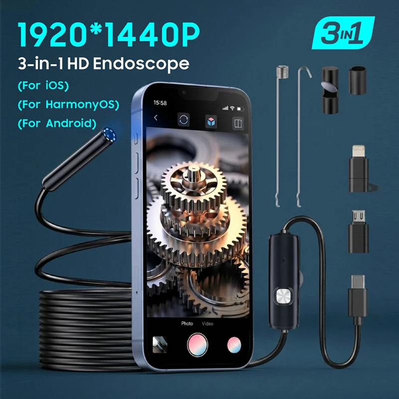 1920P HD Endoskopkamera für iPhone Huawei iOS Android Type-C Micro USB Boreskop Inspektionskamera mit Licht für Auto und Kanalisation – Detail 1