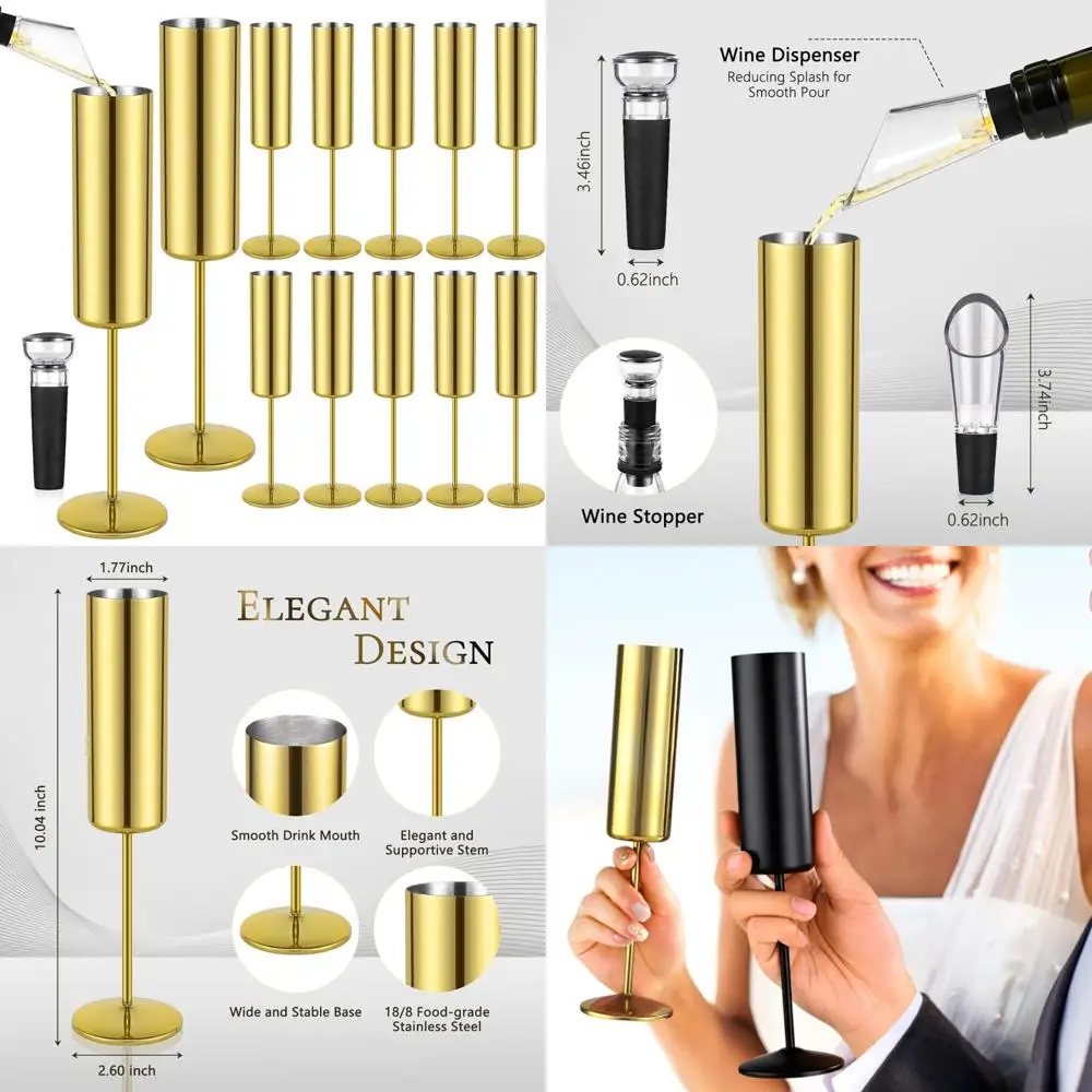 

Изолированные многоразовые бокалы для шампанского, набор из 12 канавок из нержавеющей стали, небьющиеся на 6 унций, элегантная посуда для торжеств