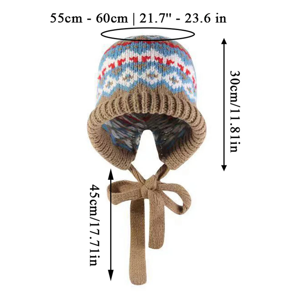 Women Ethnic Style Striped Spliced Knitted Woolen Hat for Autumn and Winter Thickened Warm and Cold Resistant Ear Protection