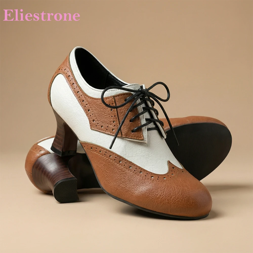 

Модные женские туфли-лодочки двухцветные на каблуке 6 см, повседневные, большие и маленькие размеры, весна 2026 (10, 32, 46, 50)