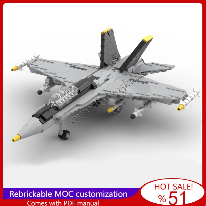 

659Parts MOC 1:48 Scale Twin Engine F-18 Fighter Model Modular Building Block Technology Assembly Kid Toy Popular Festival Gifts