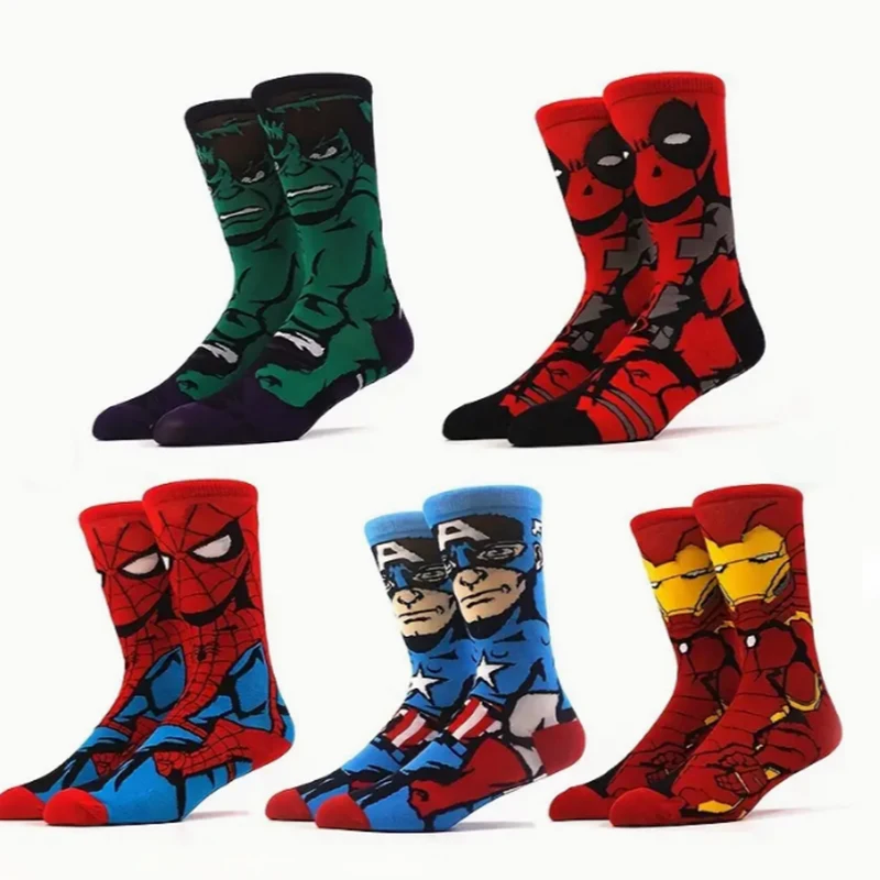 5 Pairs of Fashionable Men\'s Cartoon Anime Pattern Outdoor Sports Socks Comfortable and Soft Street Hip-Hop Pressure Socks