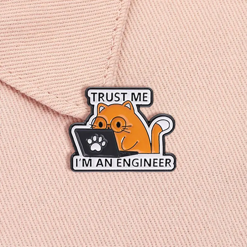Vertrauen Sie mir, ich bin Ingenieur - Katzen-Emaille-Pin, arbeitende orange Katze mit Brille, Brosche, Rucksack-Anstecknadel, Schmuckgeschenk für Freunde – Detail 8