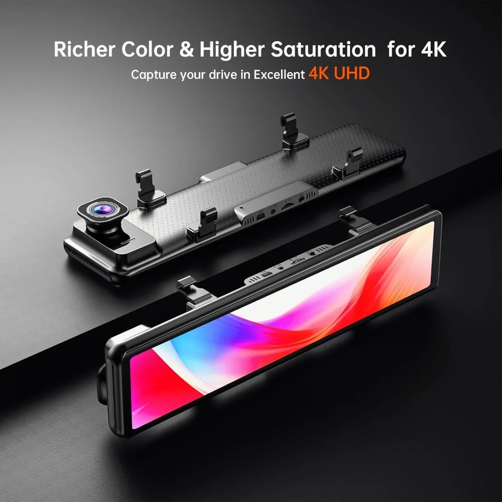 كاميرا 12 4K UHD مرآة أمامية وخلفية مع كاميرا احتياطية للتكبير، كاميرا مرآة الرؤية الخلفية المزدوجة 2160P للسيارات والشاحنات، سيارة 64 جيجابايت #3