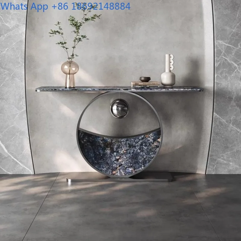 

Entryway Console Table Light Luxury Decorative Entryway Table Villa High-end Stainless Steel Marble Entryway Table