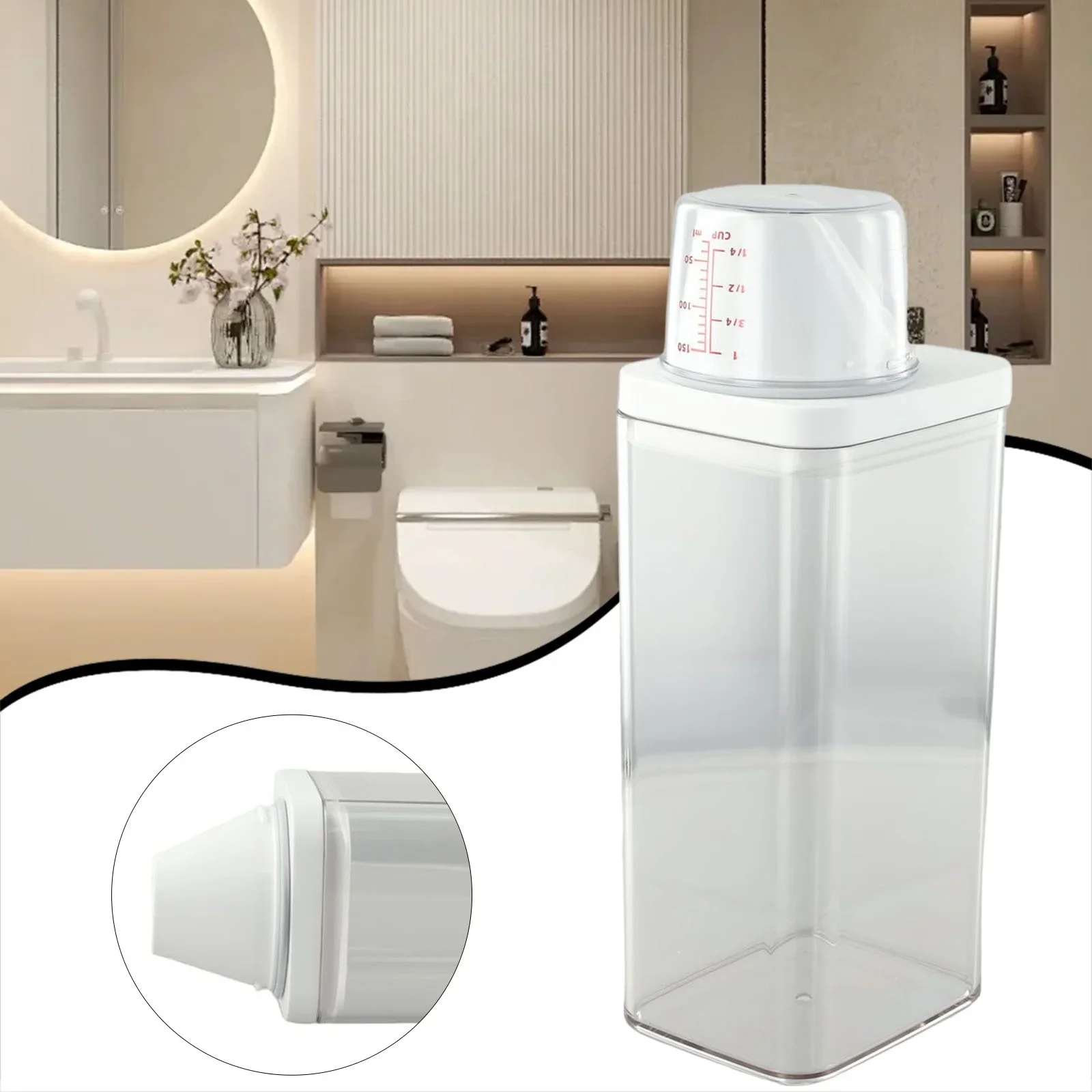 Laundry Washing Up Powder Container Soap Detergents Storage Box Lid With Measuring Cup And Spout Clear Storage Box