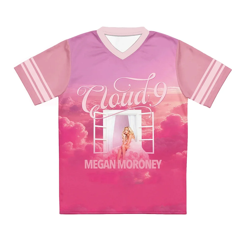 Megan Moroney Cloud 9 Tour Pink Cloud V-neck Jersey T-shirt Full Print Front Back Unisex Concert Fan Short Sleeve Tee Y2k Top