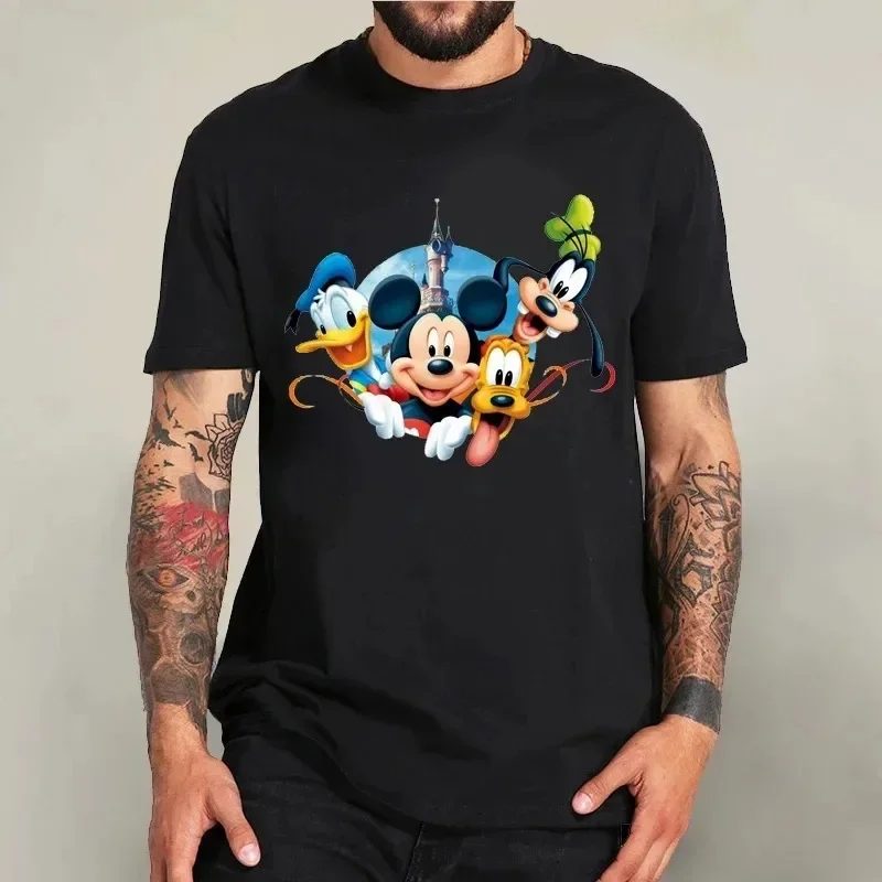 Cotton Black T-shirt for Men Disney Mickey Mouse Pattern Casual Comfortable T-shirt Anime Tops Summer Fashion Short-Sleeved image 4