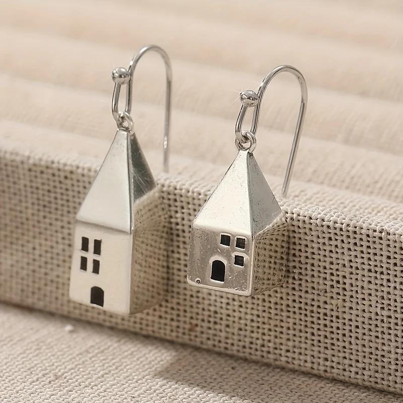 Boho-Chic Handcrafted Mini House Dangle Earrings for Women - Vintage Style, Perfect for Casual Attire & Gifting