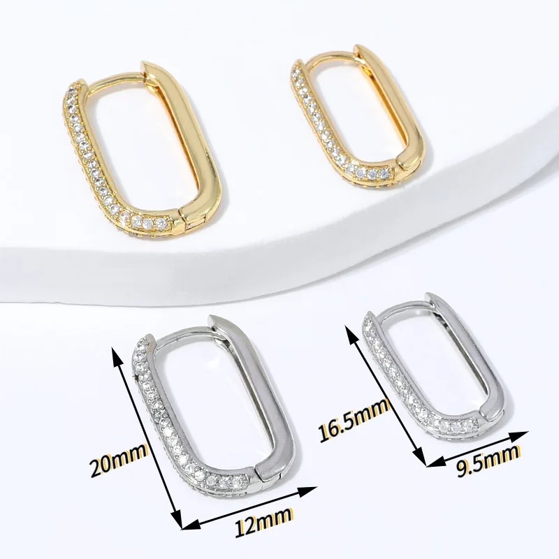 ohrringe damen,ohrringe,Trendige rechteckige Mikro-Zirkonia-Huggie-Ohrringe, 18K vergoldetes Messing, geometrische Creolen, Piercing-Schmuck, Damengeschenk – Detail 17