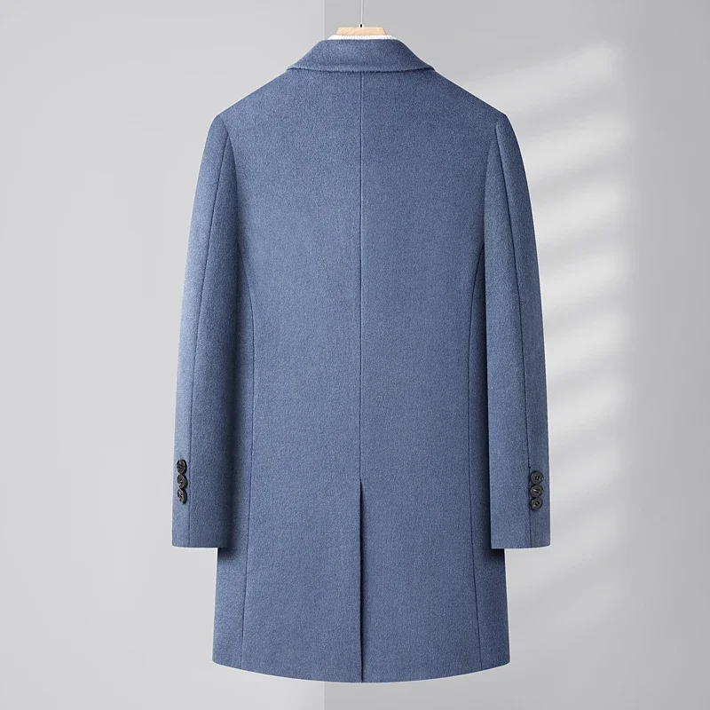 

New Men's Fashion Cashmere Elegant Gentleman Solid Color Plus Cotton Thickened Slim Casual Medium Long Wool Coat