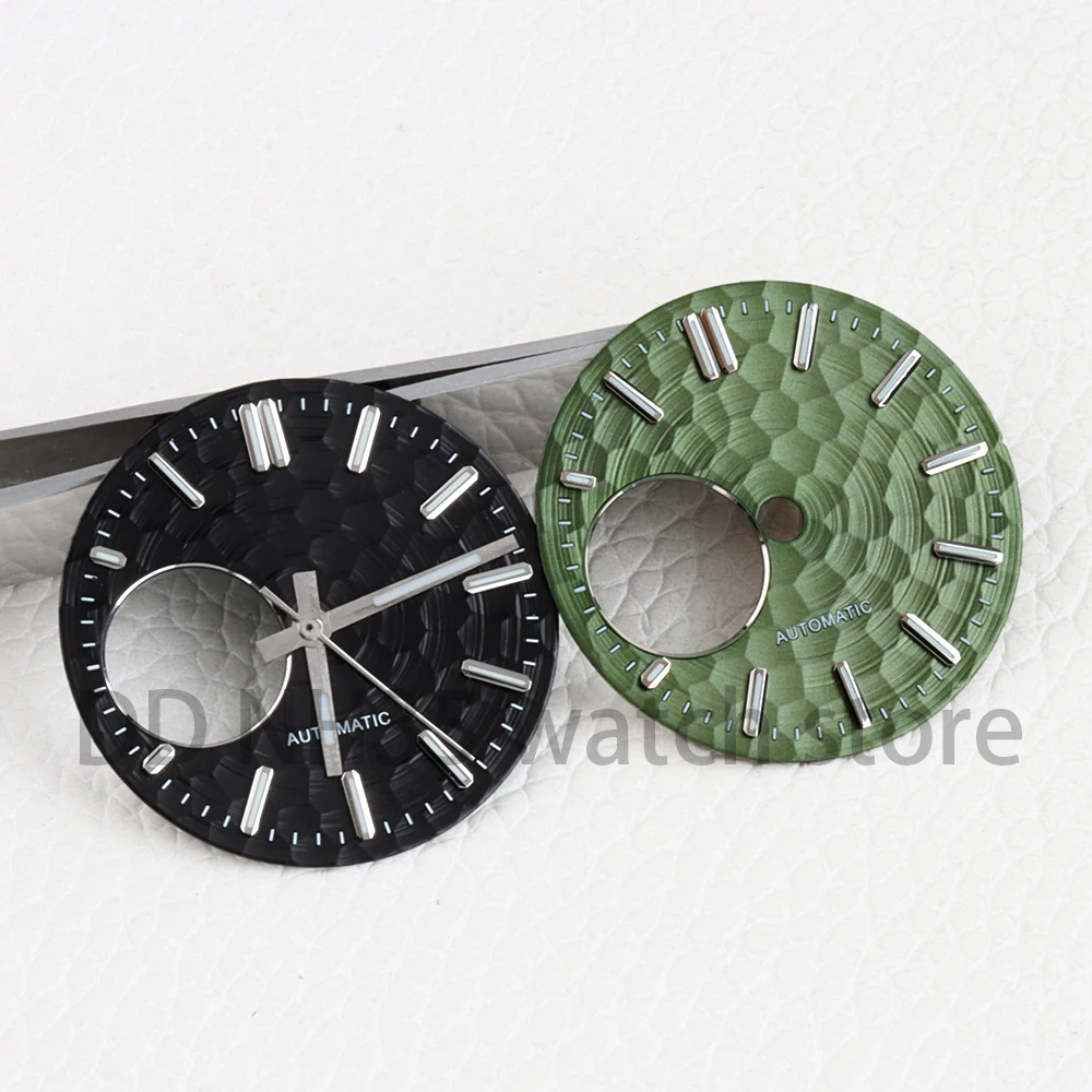 28.5mm Honeycomb Texture Watch Dial For MOD NH38 Movement High Quality Hollow Dial Green Luminous DIY Watch Replacemets Parts