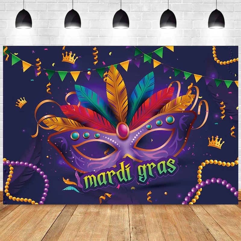 

Mardi Gras Decorations Backdrop Photo Banner Masquerade Mask Carnival Birthday Party Background Photography Props Studio