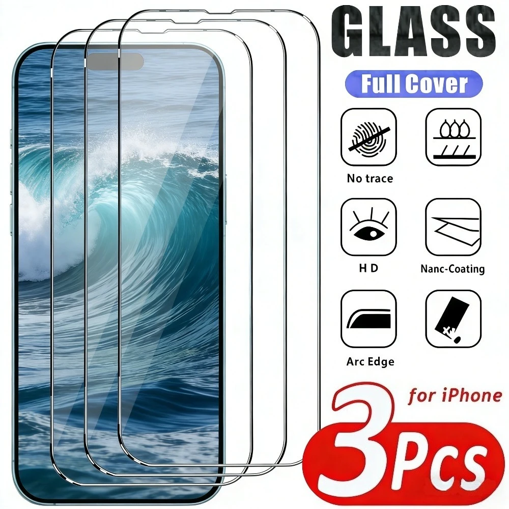 

3Pcs High Clear Screen Protector for iPhone 17 16 15 14 Pro Max 13 12 11 Pro Mini Air 17e 16 15 Plus 9H Hardness Tempered Glass