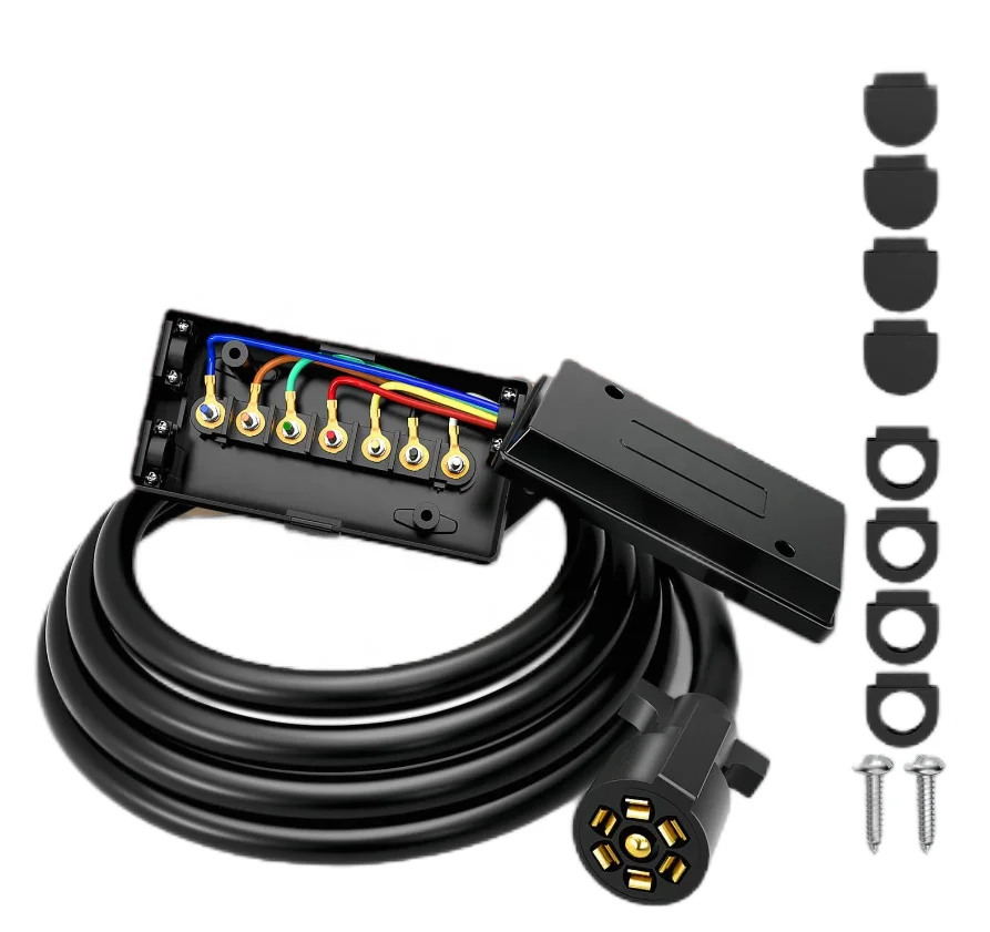 Heavy Duty 7-Way Trailer Plug with 6FT Junction Box 7-Pin Wiring Harness