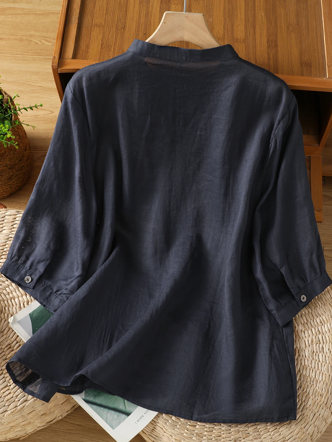 صيف 2025 جديد حجم كبير المرأة القطن الكتان فضفاض مطرز irt الفنية الصينية Sle قمة المرأة Faion #4