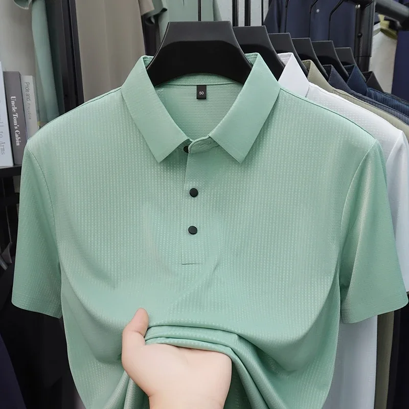 Polo de malla de nido de abeja para hombre 2026, resistente a las arrugas, de secado rápido, manga corta, para oficina