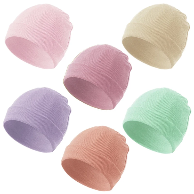 0-6M Newborn Hospital Hat Baby Beanies Cap Solid Color Infant Cotton Hats Autumn Winter Windproof Headwear Infant Shower Gift