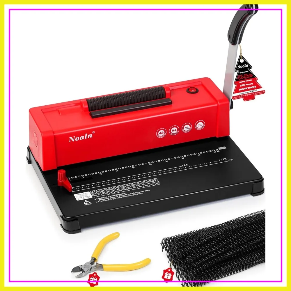 

46-Hole Binding Machine, Spiral Coil Binder with Electric Inserter, 100pcs Comb Spines, for Letter/A4/A5 Office School Home