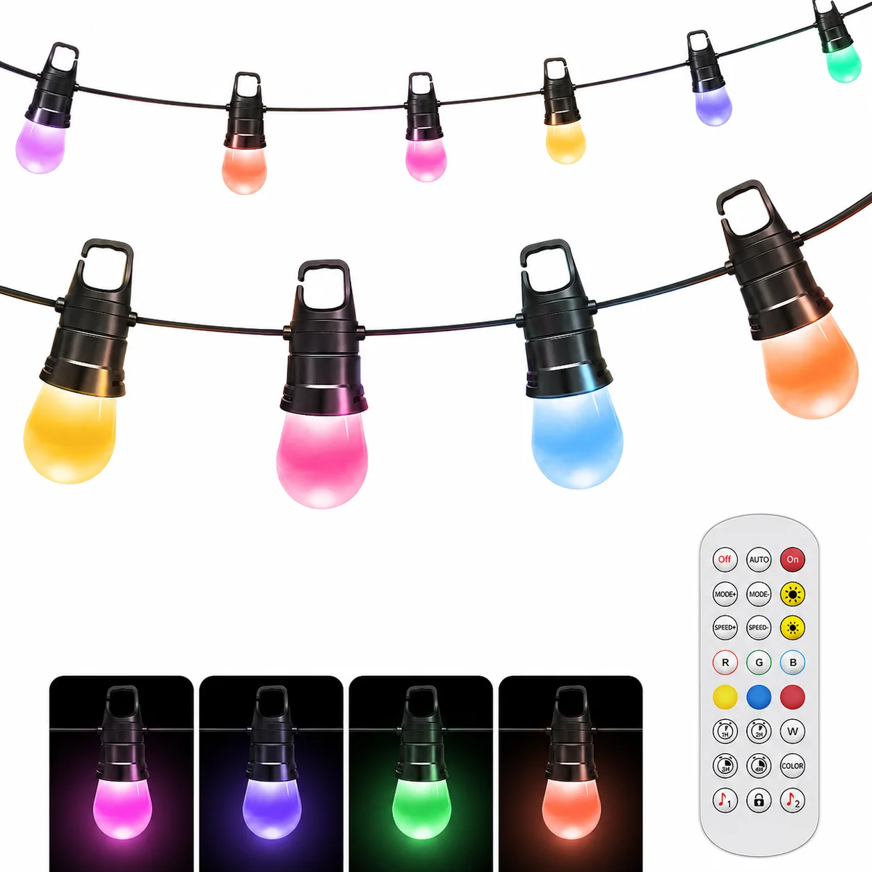 RGBIC LED-Lichterkette für den Außenbereich mit App- und Fernbedienung, bruchsichere Glühbirnen, wasserdicht, Musik-Synchronisations- und Timing-Funktion, Globus-Lichterkette für Terrasse, Garten,