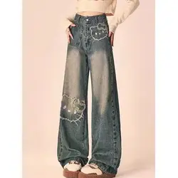 Cat Embroidery Jeans Women Design Sense Thin Wide-leg Pants Draping Casual Versatile Trailing Denim Pants Female