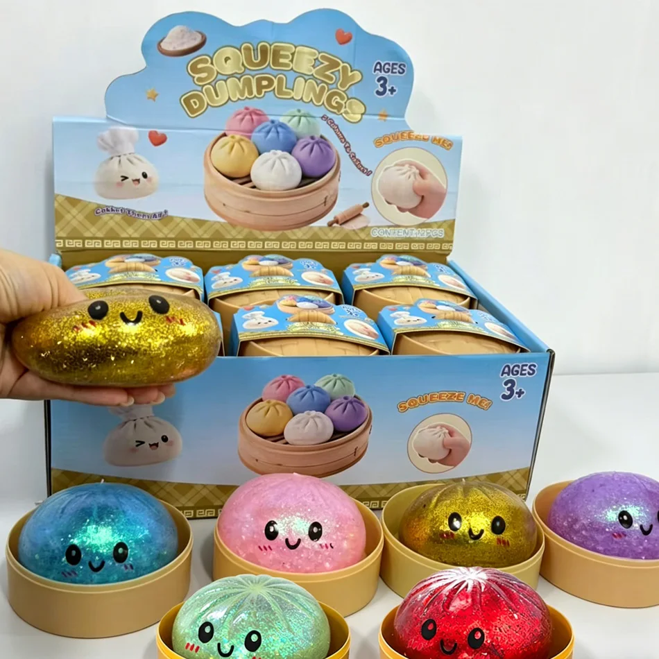 

Cute Glitter dumpling squishies Glitter Dumpling Squishy with Box Dumplings Sensory Dumpling Pressure Toy for Stress Relief