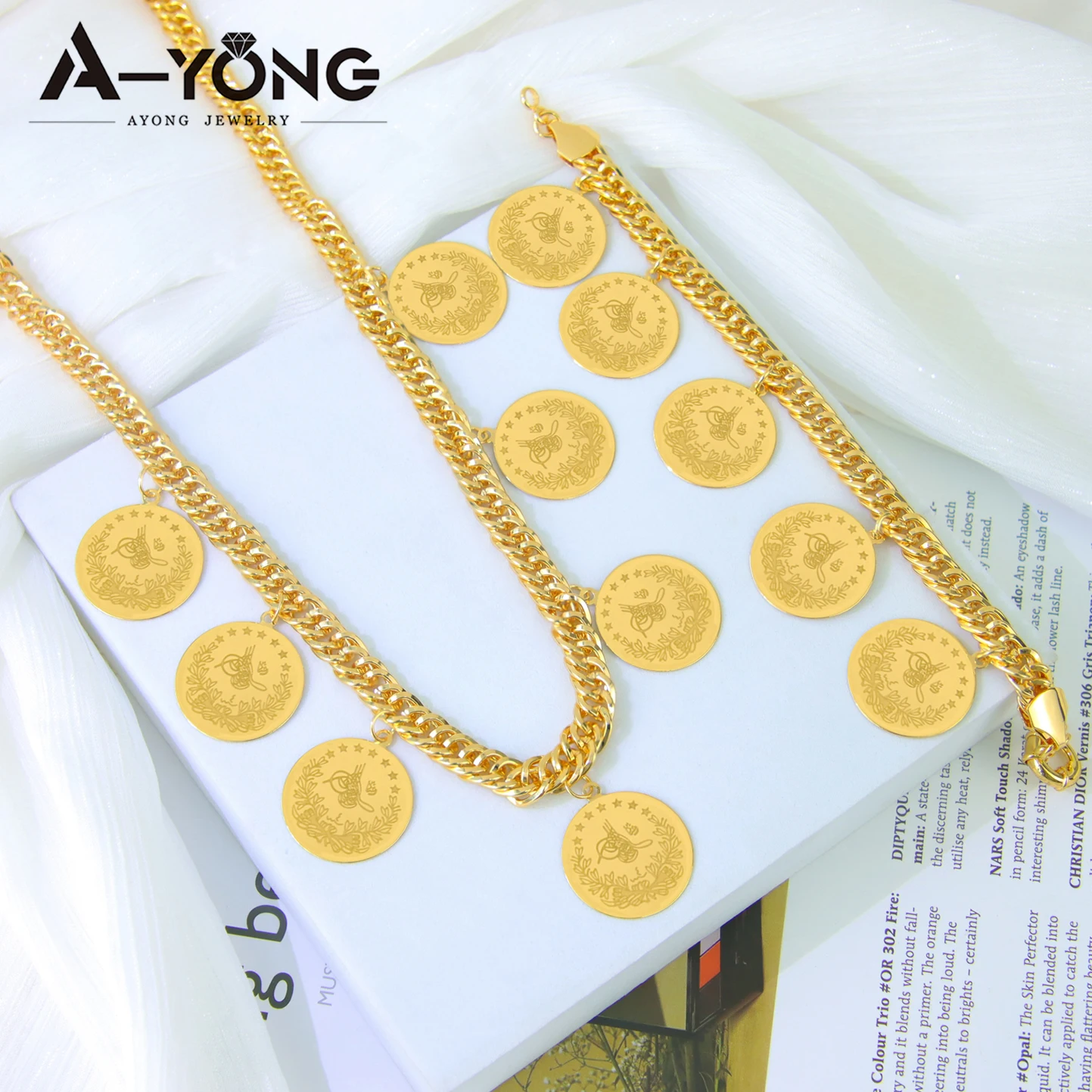 Turkish Gold Plated Coins Jewelry Set 21k Gold Color Arabic Fashion Cuban Necklace Bracelet Dubai Women Bridal Wedding Jewelrys