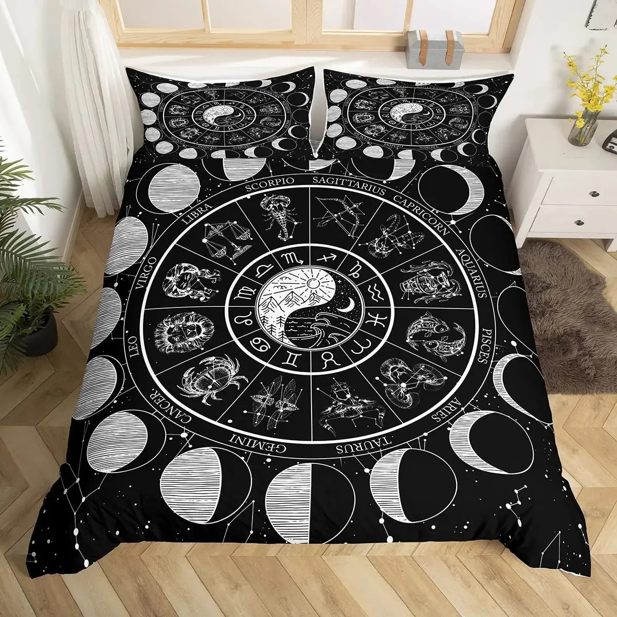 

Sun and Moon Bedding Set Twelve Constellations Zodiac Duvet Cover Set for Boys Girls Astrology Comforter Cover Queen Size