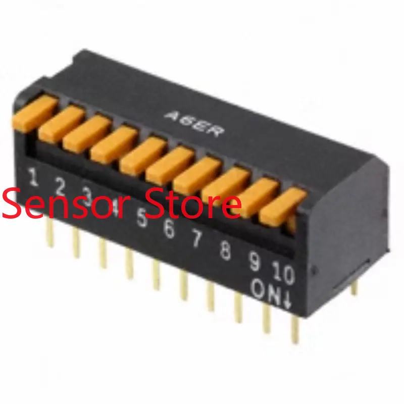 

10PCS A6ER-0104 10-position Side Dial Code Switch 2.54 Inline Vertical Yellow Key