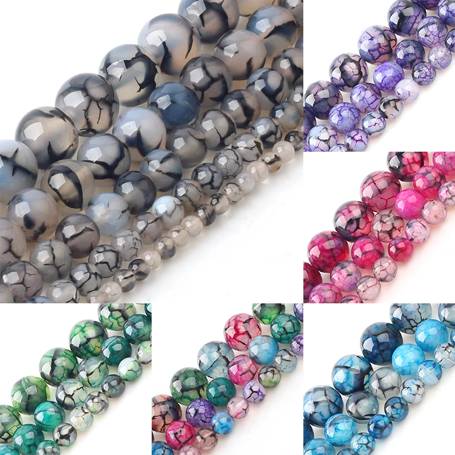 Wholesale Natural Black Dragon Veins Agates Stone Beads For Jewelry Making DIY Bracelet Necklace 4/6/8/10/12 mm Strand 15\'\'