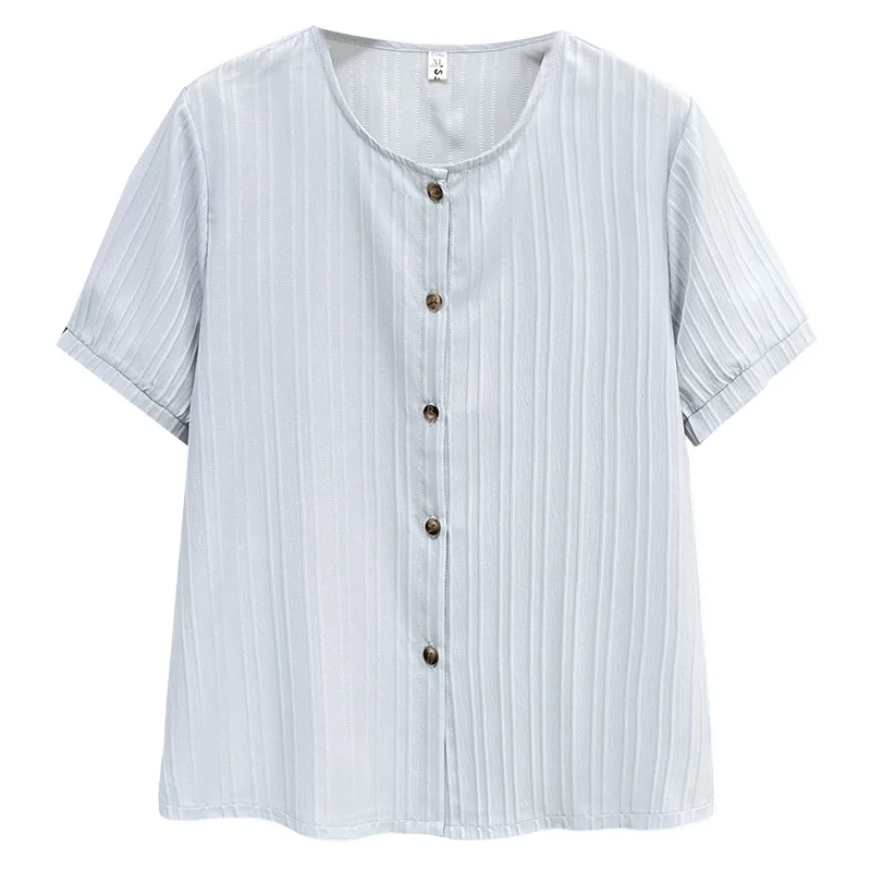 100KG New Summer Style Accordion Vertical Striped Short Sleeve Shirt Plus Size Women's Casual Chiffon Blouses 313