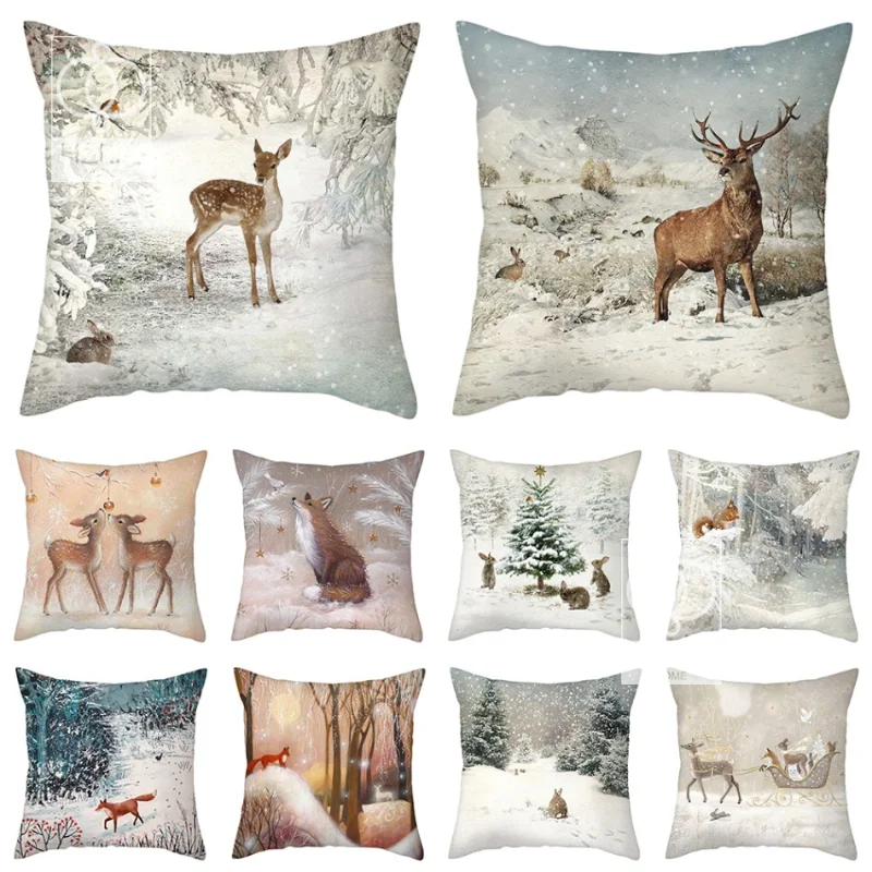 Christmas Pillow Case Living Home Decor Animal Deer Rabbit Pattern Printed Throw  Covers Winter Cushion Cover case