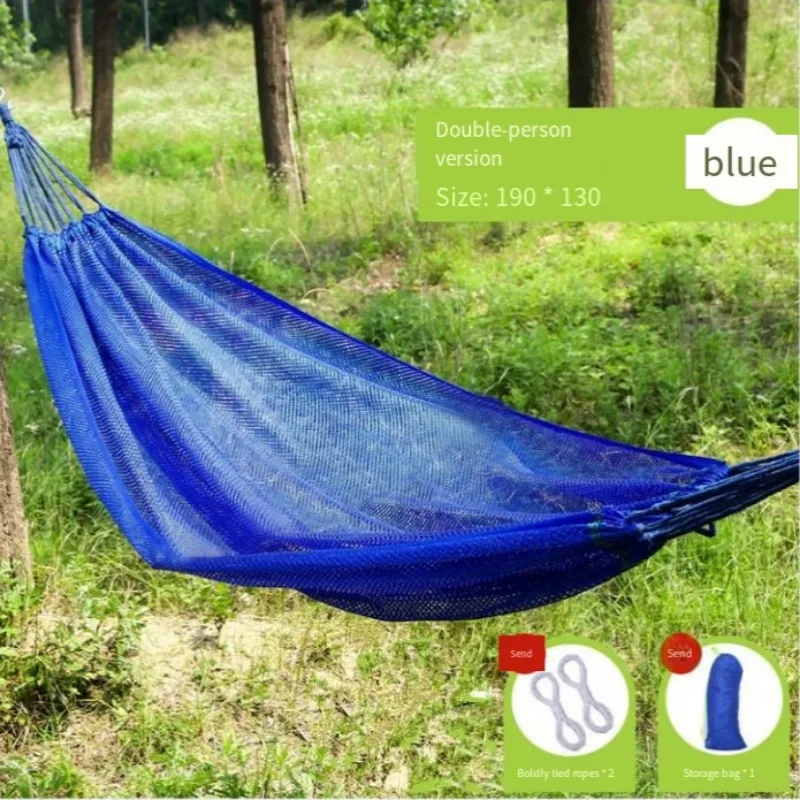 Blue Mesh Double Person Hammock Breathable Ice Silk Swing Bed With Ropes Storage Bag For Outdoor Camping Garden