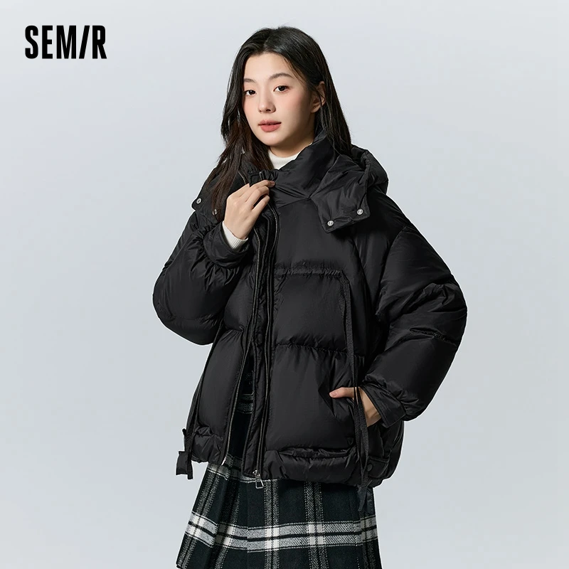 Semir Down Jacket Women Design Raglan Sleeves Loose 2023 Winter New Texture Plaid Hooded Thick Down Jacket