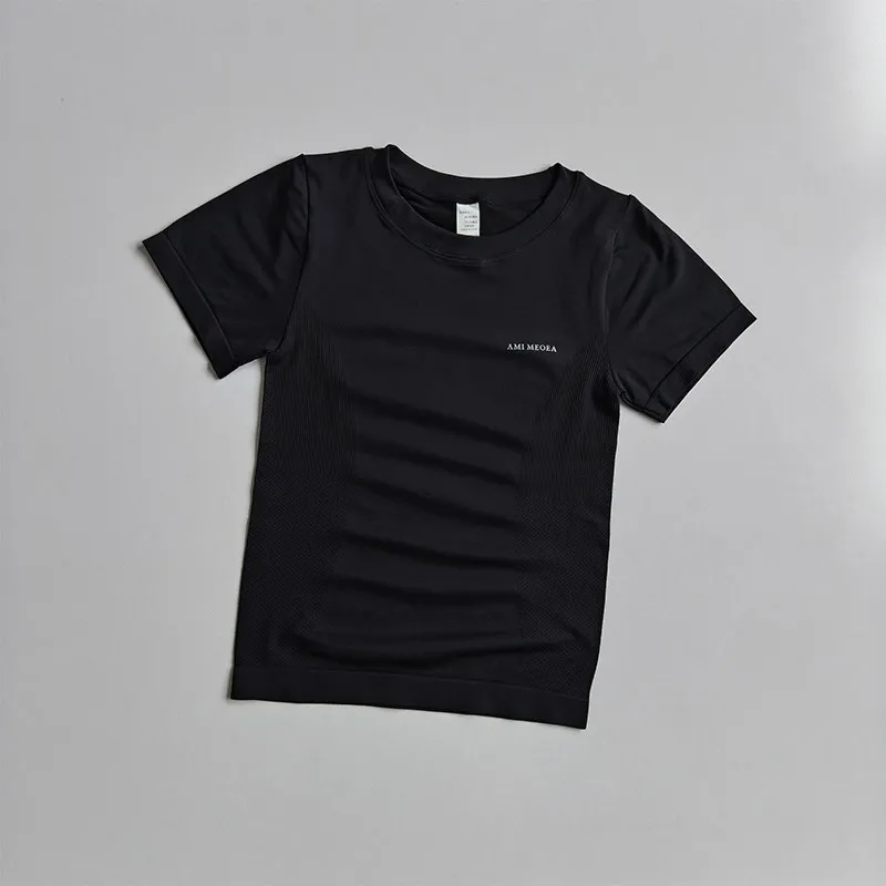 Dünne Sport-Kurzarm-T-Shirts Schlankmachende Schnelltrocknende Fitnesskleidung Elastisches Enganliegendes Atmungsaktives Yoga-Oberteil für Damen – Detail 7