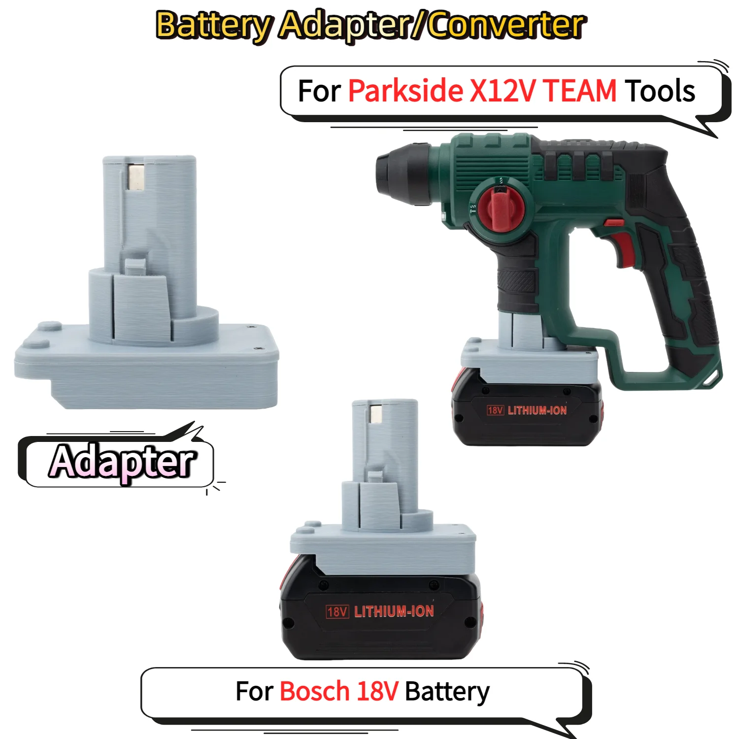 

For Bosch 18V Li-ion Battery TO Parkside X12V TEAM Electric Drill Tools Battery Adapter/Converter(Only Adapter)