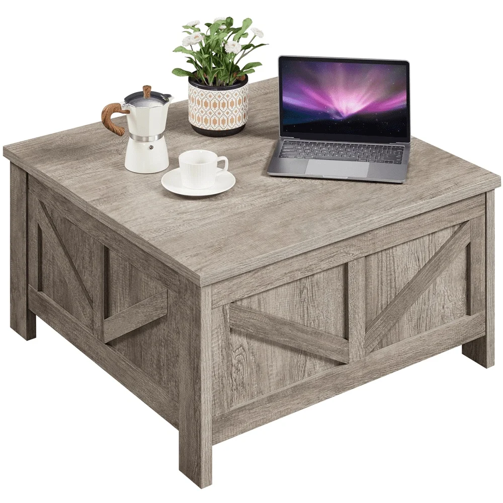 Rustic Lift-Top Coffee Table with Hidden Storage Gray MDF Compact Multifunctional Living Room Furniture Small Spaces