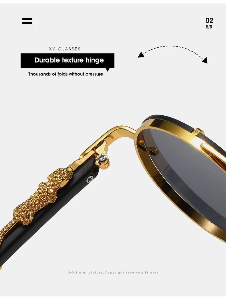 Vintage Runde Sonnenbrille Männer Frauen Luxus Marke Designer Gepard Metall Casual Brillen UV400 – Detail 15