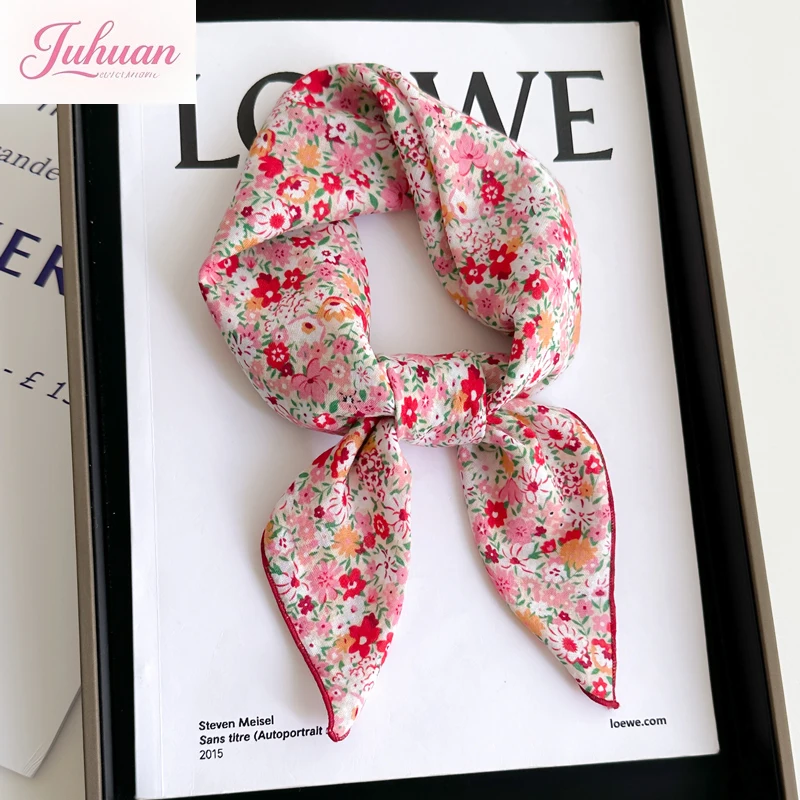 

Small Square Scarf Women's Headscarf Blue Spring Autumn Neck Protection Scarves French Headband Cotton Scarf Yarn Thin Scarf