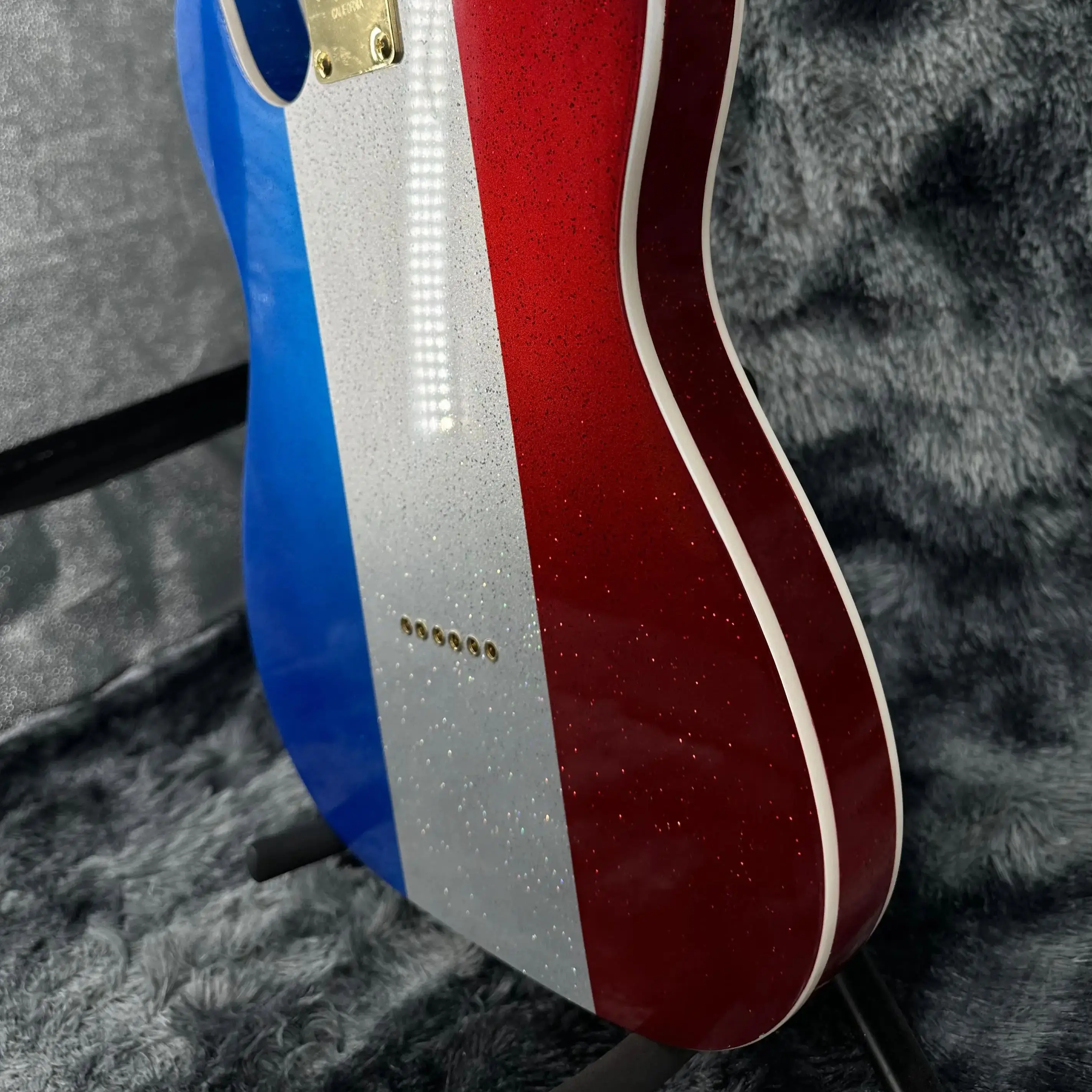 جيتار كهربائي أحمر أصفر أزرق مطلي بالذهب 6 أوتار - 22 فريت يتم شحنها من المستودع في الولايات المتحدة #6