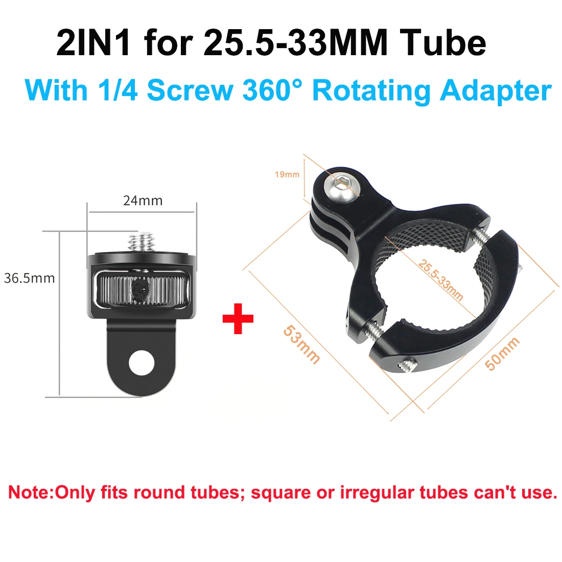 BGNING 2 Stück CNC-Fahrradlenkerhalterung, Fahrrad- und Motorrad-Aluminiumhalter für 18,5–33 mm Rohr, für GoPro und DJI Action-Kameras – Detail 16