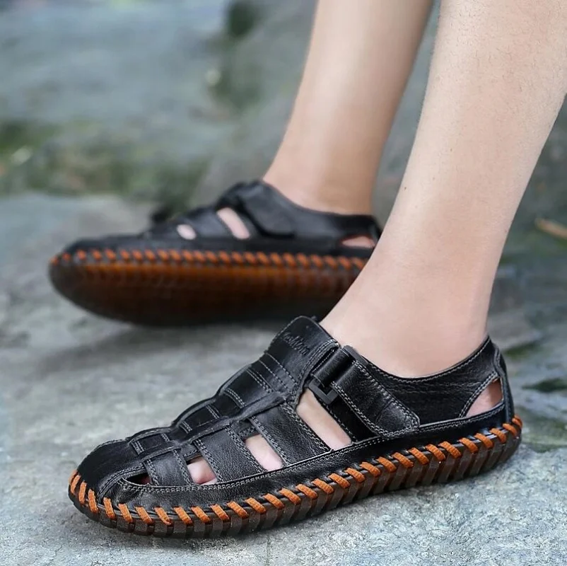 Summer Men Sandals Leisure Beach Men Shoes High Quality Split Leather Sandals The Men's Sandals Big Size 38-47