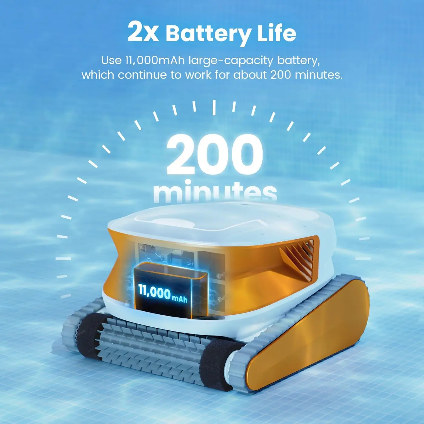 Robotic Pool Cleaner Cordless Pool Vacuum Max 200mins Runtime, 4.1L Filter Basket, Pool Skimmer with Wall Climbing