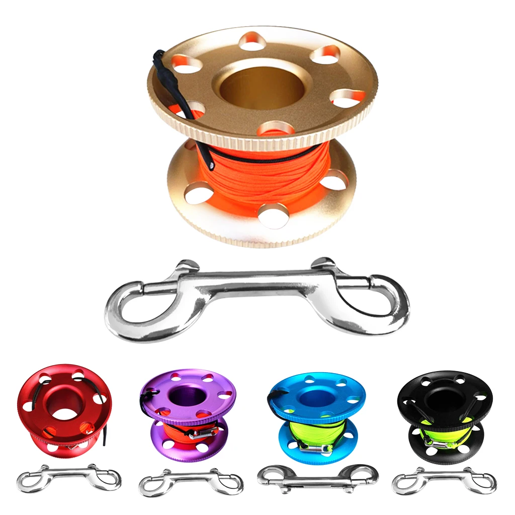 Aluminum Alloy Scuba Dive Finger Spool Reel & High Visibility Line Bolt Snap