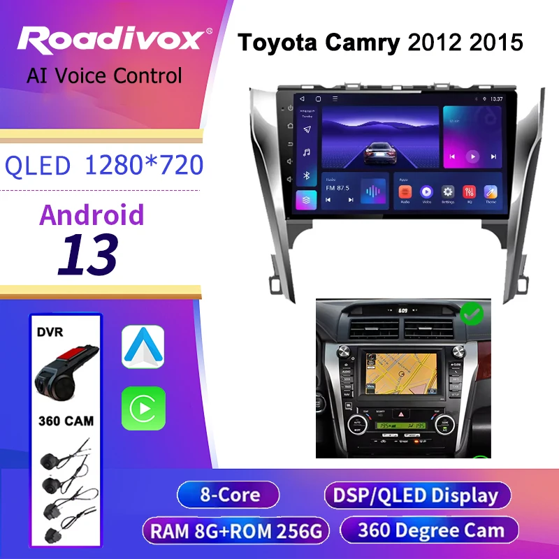 roadivox Android car radio for Toyota Camry 2012 2015 stereo GPS Navigation video Multimedia Player tape recorder  carplay